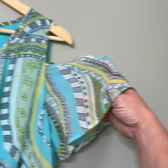 Chicos Blue Green and White Paisley Cold‎ Shoulder Modest Maxi Dress Size 2 or M - Picture 5 of 15